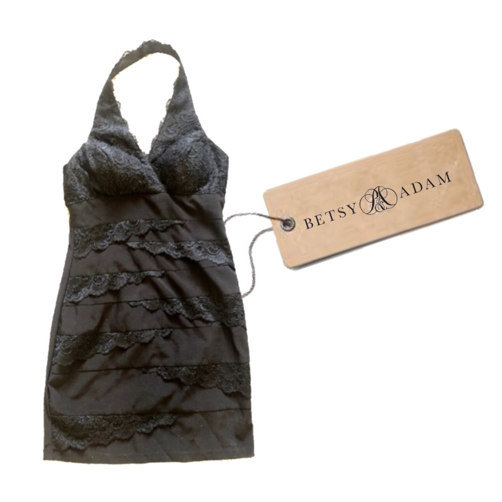 New BETSY & ADAM $179 Black Halter Dress
